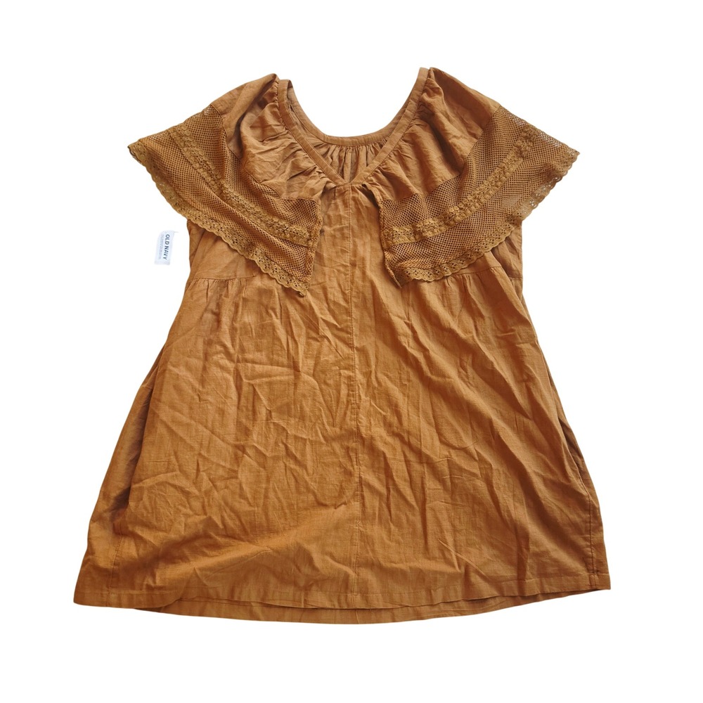 Old Navy NWT Tobacco Brown Cotton Lace Flutter Sleeve Swing Dress 878100 Size 3X - Picture 5 of 8